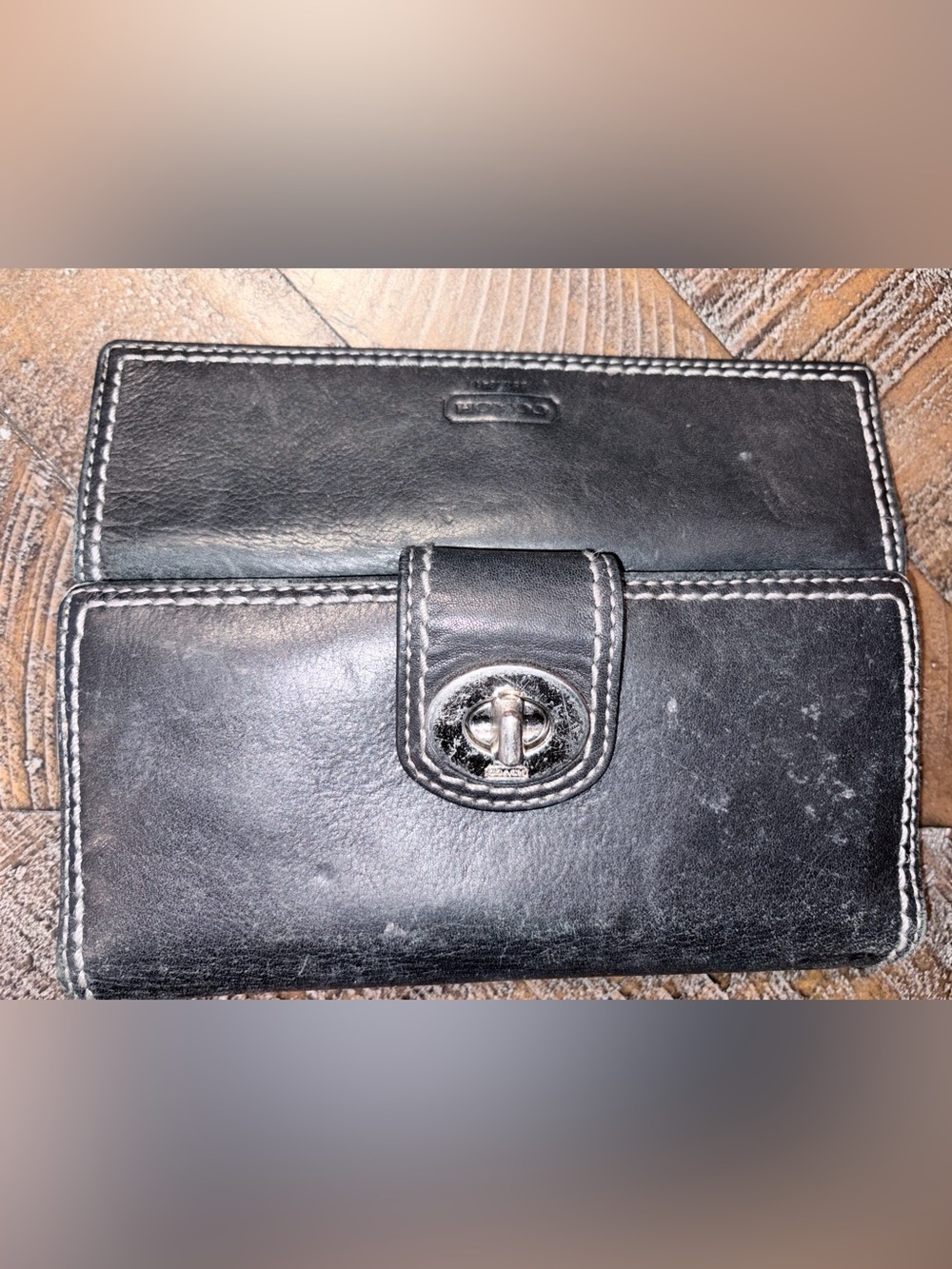 Coach Black Leather Turn-Lock Wallet